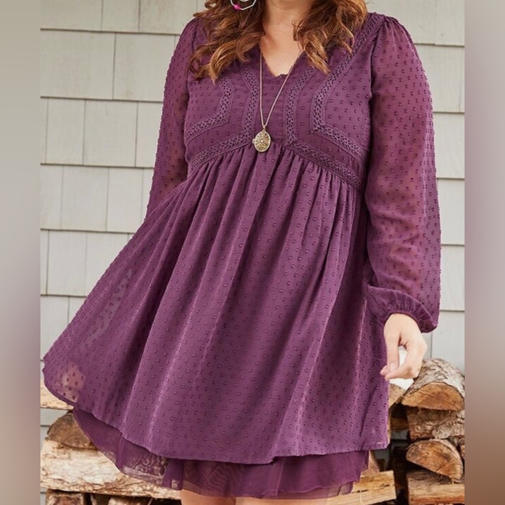 Women’s Matilda Jane Festive Fancy Plum Purple Swiss Dot Dress Size Medium